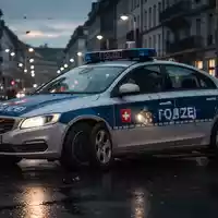 Ein Polizeiauto steht bei Dämmerung auf einer nächtlichen Stadtstraße, Fokus auf die polizeiliche Überwachungsthematik. - Foto: über boerse-global.de