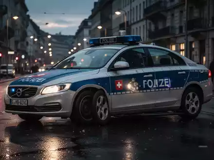 Ein Polizeiauto steht bei Dämmerung auf einer nächtlichen Stadtstraße, Fokus auf die polizeiliche Überwachungsthematik. - Foto: über boerse-global.de