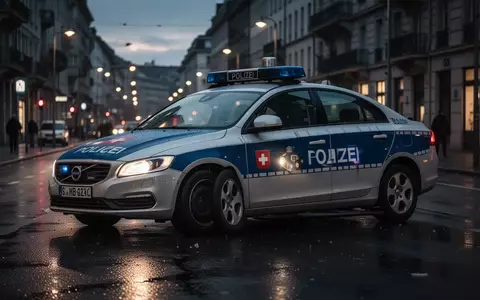 Ein Polizeiauto steht bei Dämmerung auf einer nächtlichen Stadtstraße, Fokus auf die polizeiliche Überwachungsthematik. - Foto: über boerse-global.de