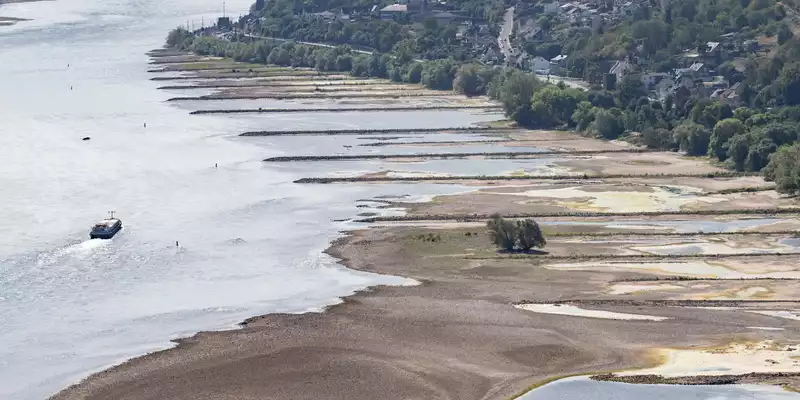 Wegen niedriger Pegelstände ist die Binnenschifffahrt in vielen Flüssen wie hier im Rhein derzeit massiv eingeschränkt. - Foto: Boris Roessler/dpa