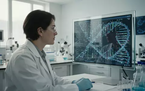 Wissenschaftler betrachtet komplexe DNA-Struktur auf einem Monitor in einem modernen medizinischen Forschungslabor. - Foto: über boerse-global.de