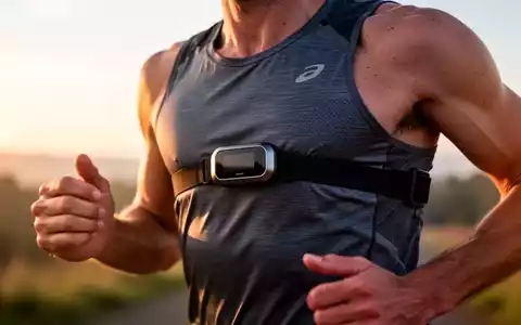 Ein Sportler trägt beim Laufen einen Brustgurt zur Herzfrequenzmessung bei Sonnenaufgang. - Foto: über boerse-global.de