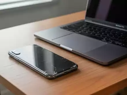 Ein iPhone X und ein MacBook Pro liegen auf einem Holztisch in natürlichem Licht. - Foto: über boerse-global.de