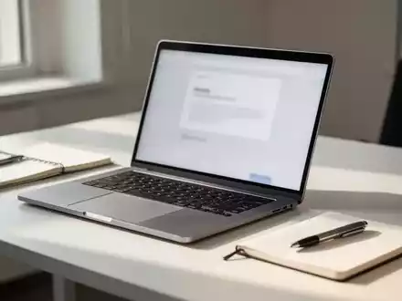 Ein moderner, aufgeräumter Arbeitsplatz mit einem Laptop auf einem Schreibtisch in hellem, natürlichem Licht. - Foto: über boerse-global.de