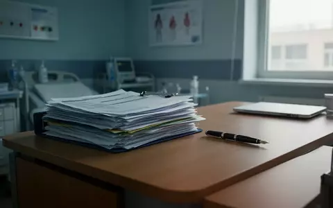 Ein Schreibtisch mit medizinischen Patientenakten in einem Krankenhauszimmer zur Veranschaulichung rechtlicher Verfahren. - Foto: über boerse-global.de