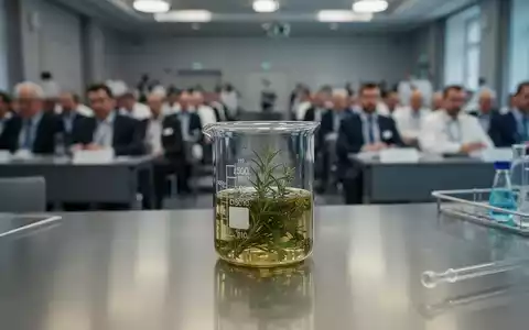 Ein wissenschaftliches Laborgefäß mit einem pflanzlichen Extrakt auf einem Edelstahltisch während eines medizinischen Kongresses. - Foto: über boerse-global.de