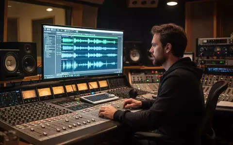 Ein Toningenieur arbeitet in einem professionellen Tonstudio an einer Audio-Workstation an einem Computerbildschirm. - Foto: über boerse-global.de