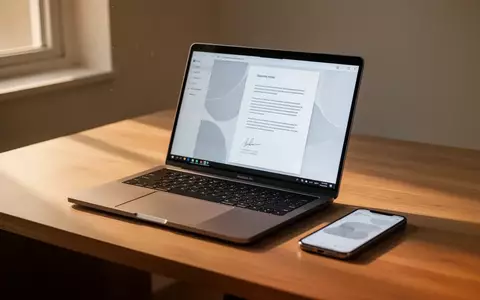 Ein moderner Schreibtisch mit Laptop und Smartphone, die eine Dokumenten-Software anzeigen, bei natürlichem Tageslicht. - Foto: über boerse-global.de