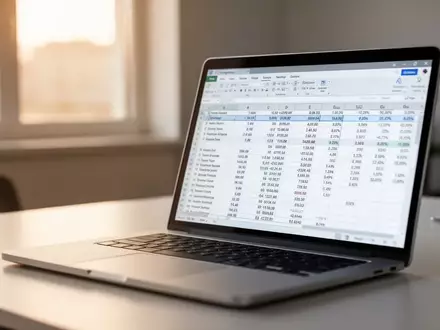 Nahaufnahme eines Laptops mit einer Excel-Tabelle in einem modernen Büro bei natürlichem Licht. - Foto: über boerse-global.de