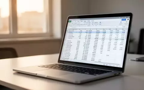 Nahaufnahme eines Laptops mit einer Excel-Tabelle in einem modernen Büro bei natürlichem Licht. - Foto: über boerse-global.de
