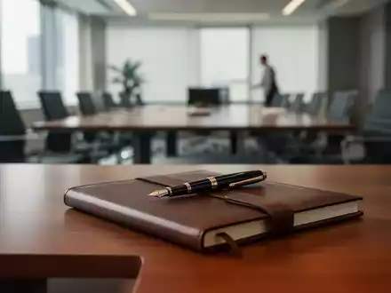 Ein Schreibtisch in einem modernen Büro mit einem Notizbuch und Stift, symbolisch für arbeitsrechtliche Verhandlungen. - Foto: über boerse-global.de