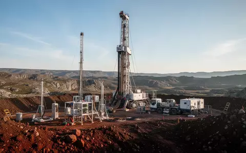 Ein industrieller Bohrturm auf einem weitläufigen Gelände bei natürlichem Tageslicht. - Foto: über boerse-global.de