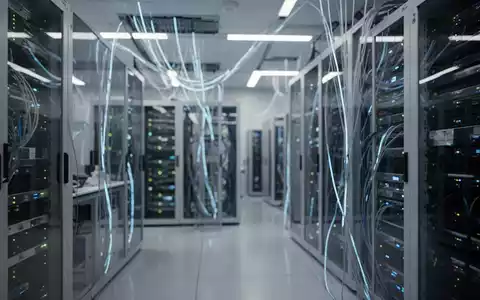 Modernes, unscharfes Laborinterieur mit Hightech-Serverinfrastruktur und atmosphärischer Beleuchtung. - Foto: über boerse-global.de