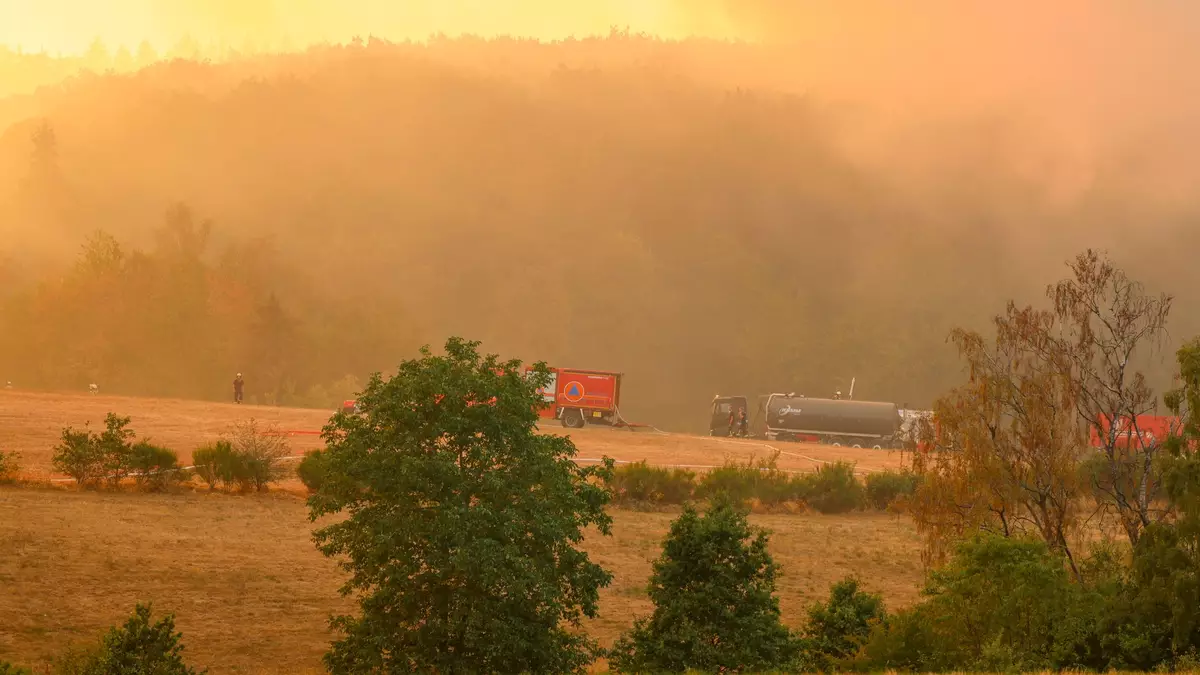 Auch in der Nacht kämpfen Feuerwehrleute gegen die Flammen. - Bild: Thomas Banneyer/dpa