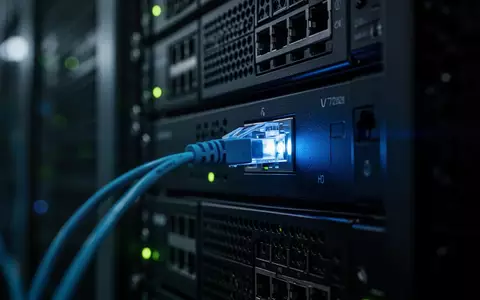 Nahaufnahme eines beleuchteten Server-Racks in einem dunklen Rechenzentrum, die die zunehmende Bedrohung durch Cyberangriffe symbolisiert. - Foto: über boerse-global.de
