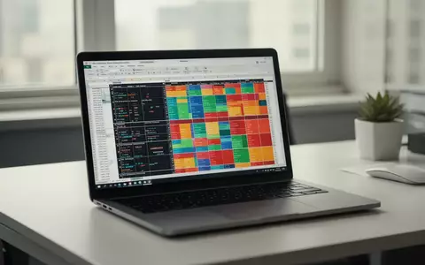 Ein moderner Laptop-Bildschirm zeigt eine komplexe Datentabelle in einem hellen, professionellen Büro-Arbeitsbereich. - Foto: über boerse-global.de