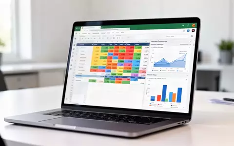 Nahaufnahme eines Laptops mit einer komplexen Tabellenkalkulation auf dem Bildschirm in einem modernen Büro. - Foto: über boerse-global.de