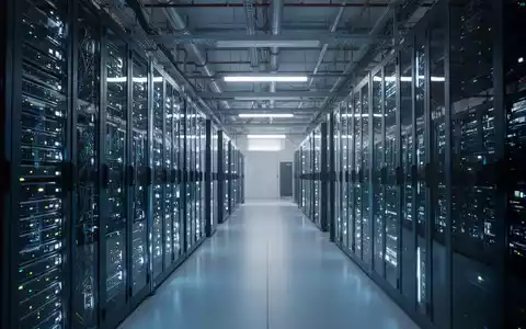 Modernes Rechenzentrum mit leuchtenden Server-Racks in einer industriellen Umgebung. - Foto: über boerse-global.de