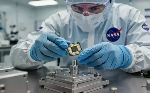 Ein NASA-Ingenieur hĂ€lt einen hochmodernen Computerchip in einer sterilen Laborumgebung. - Foto: ĂŒber boerse-global.de