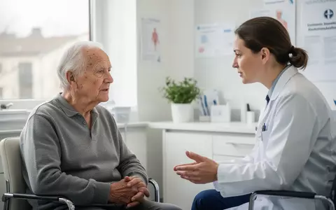 Ein Arzt im Gespräch mit einem älteren Patienten in einer modernen deutschen Arztpraxis. - Foto: über boerse-global.de