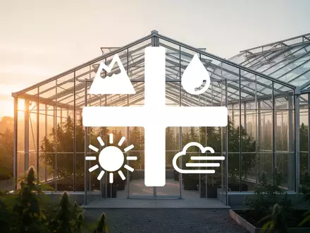 Abstrakte Darstellung einer modernen Gewächshausanlage in der Morgendämmerung als Symbol für die Cannabis-Industrie. - Foto: über boerse-global.de