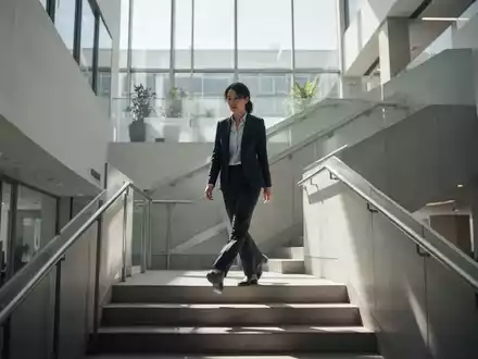 Eine Person steigt in einem hellen Bürogebäude eine Treppe hinauf, um den Alltag aktiver zu gestalten. - Foto: über boerse-global.de