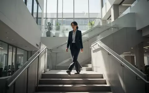 Eine Person steigt in einem hellen Bürogebäude eine Treppe hinauf, um den Alltag aktiver zu gestalten. - Foto: über boerse-global.de