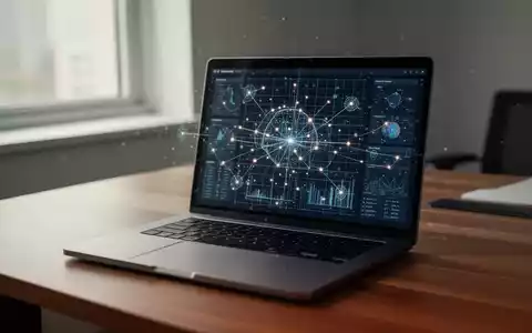 Ein moderner Arbeitsplatz mit einem Laptop, auf dem eine komplexe Datenvisualisierung mit KI-Unterstützung zu sehen ist. - Foto: über boerse-global.de