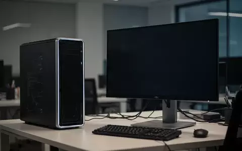 Ein moderner Desktop-Computer mit schwarzem Bildschirm in einem abgedunkelten Büro während eines Software-Updates. - Foto: über boerse-global.de