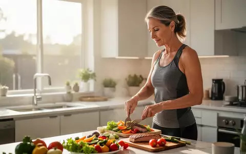 Eine Person mittleren Alters bereitet in einer modernen, hellen Küche eine gesunde Mahlzeit mit frischem Gemüse zu. - Foto: über boerse-global.de