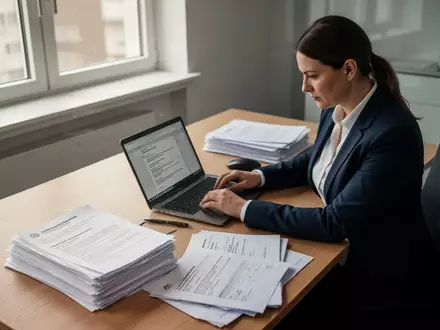 Eine Personalreferentin arbeitet an einem Schreibtisch mit Unterlagen und Arbeitsverträgen in einem modernen Büro. - Foto: über boerse-global.de