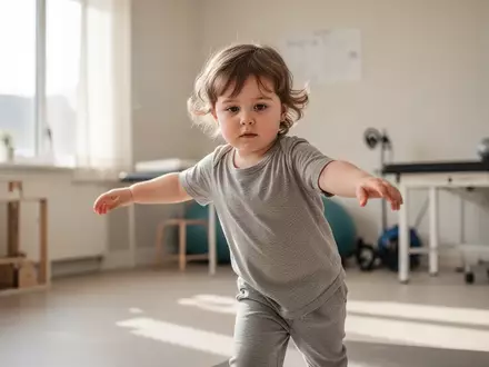 Ein Kind bei einer therapeutischen Bewegungsübung in einem hellen, modernen Therapieraum. - Foto: über boerse-global.de