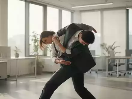 Eine Person in Business-Kleidung führt in einem hellen, modernen Büro sanfte Dehnübungen zur Mobilisierung der Gelenke durch. - Foto: über boerse-global.de