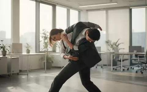 Eine Person in Business-Kleidung führt in einem hellen, modernen Büro sanfte Dehnübungen zur Mobilisierung der Gelenke durch. - Foto: über boerse-global.de