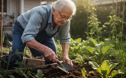 Ein älterer Mensch arbeitet konzentriert und körperbewusst in einem Garten, um Bewegungsabläufe zur Schmerztherapie zu nutzen. - Foto: über boerse-global.de
