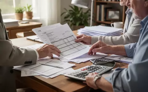 Ein älterer Mensch sitzt an einem Schreibtisch und prüft konzentriert Unterlagen zur Rentenplanung. - Foto: über boerse-global.de