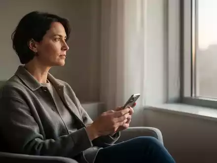Eine Person hält ein Smartphone in einem hellen, ruhigen Raum und blickt nachdenklich aus dem Fenster. - Foto: über boerse-global.de