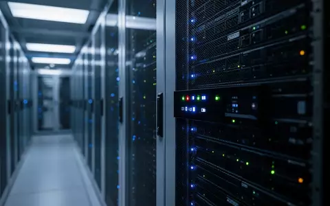 Nahaufnahme von Server-Racks in einem professionellen Rechenzentrum mit blauer Beleuchtung. - Foto: über boerse-global.de