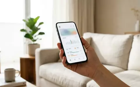 Person hält ein Smartphone mit einer Gesundheits-App in einem hellen Wohnzimmer bei natürlichem Tageslicht. - Foto: über boerse-global.de