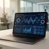 Moderner Büroarbeitsplatz mit Laptop und Daten-Dashboard als Symbol für digitale Steuerverwaltung. - Foto: über boerse-global.de