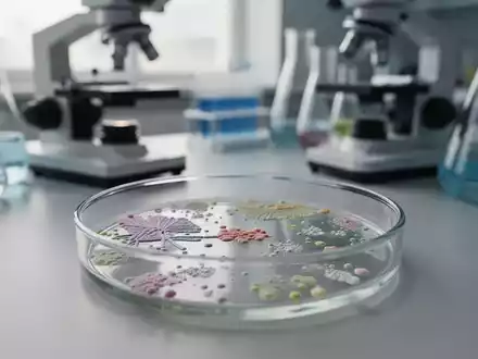 Nahaufnahme einer Petrischale mit Bakterienkulturen in einem modernen mikrobiologischen Labor bei natürlichem Licht. - Foto: über boerse-global.de