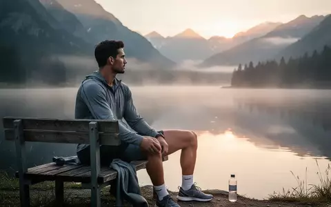 Ein Profisportler sitzt in ruhiger Natur an einem See und reflektiert zur mentalen Regeneration. - Foto: über boerse-global.de