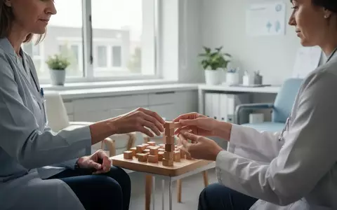 Therapeutin bei einer ergotherapeutischen Sitzung mit einem Patienten in einer modernen Klinik. - Foto: über boerse-global.de
