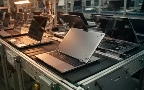 Moderne Montagelinie für Laptops in einer Fabrik mit Fokus auf die Hardware-Komponenten und Gehäuse - Foto: über boerse-global.de