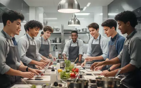 Junge Mitarbeiter in einer professionellen Küche bei einem beruflichen Qualifizierungsprogramm. - Foto: über boerse-global.de