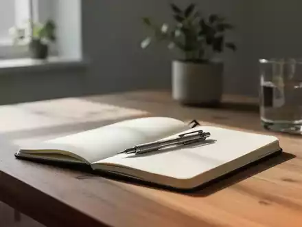 Minimalistischer Schreibtisch mit Notizbuch und Stift in natürlichem Tageslicht als Symbol für finanzielle Disziplin. - Foto: über boerse-global.de