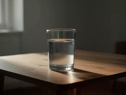 Ein Glas frisches Wasser auf einem schlichten Holztisch in gedämpftem, natürlichem Licht. - Foto: über boerse-global.de