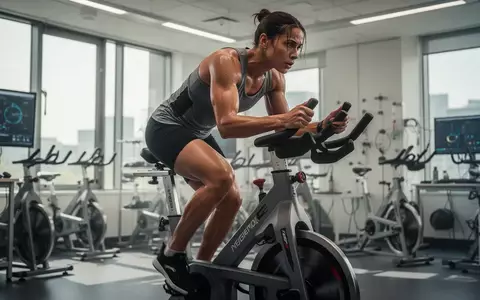 Ein Sportler während eines hochintensiven Intervalltrainings auf einem stationären Fahrrad in einem modernen Sportlabor. - Foto: über boerse-global.de