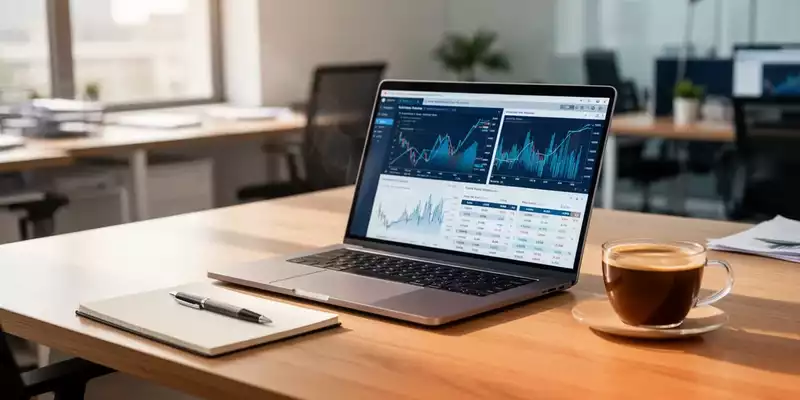 Ein aufgeräumter moderner Büroarbeitsplatz mit Laptop, Notizblock und einer Kaffeetasse bei natürlichem Tageslicht. - Foto: über boerse-global.de