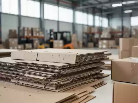 Nahaufnahme von recycelten Verpackungsmaterialien in einem modernen Logistikzentrum bei natürlichem Tageslicht. - Foto: über boerse-global.de